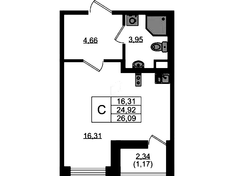 Квартира студия 26.09 м², 2/10 эт., ЖК «UP! Квартал Новый Московский»